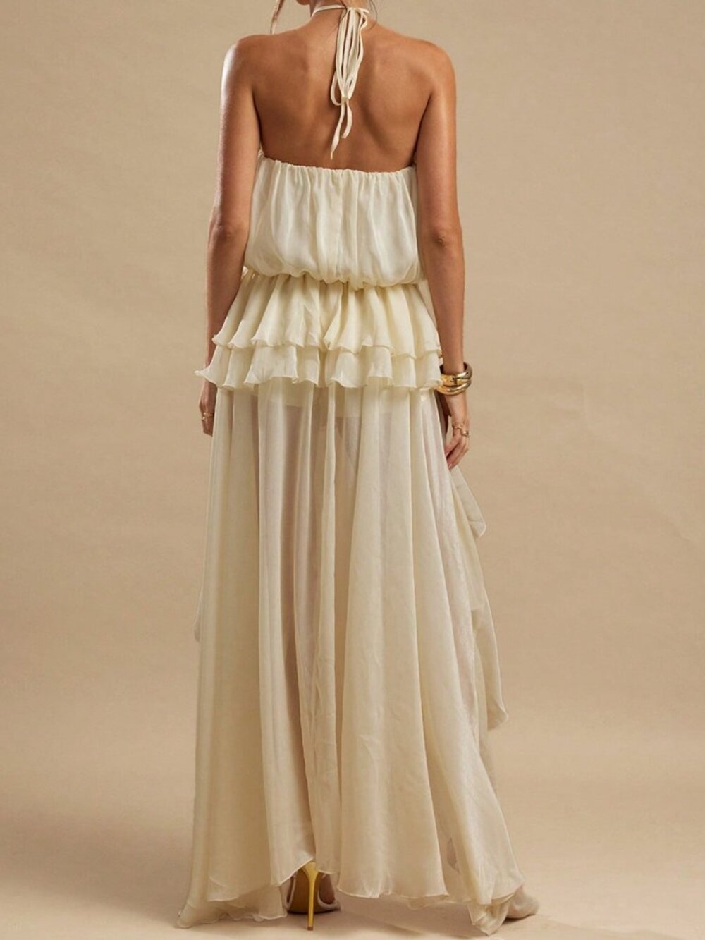 Apricot Boho Women's Halter Tie Backless Low Waist Asymmetric Hem Maxi Dress - Picture 2 of 7
